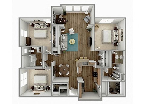 Floor plan for 3 beds, 2 baths, 1557 sqft